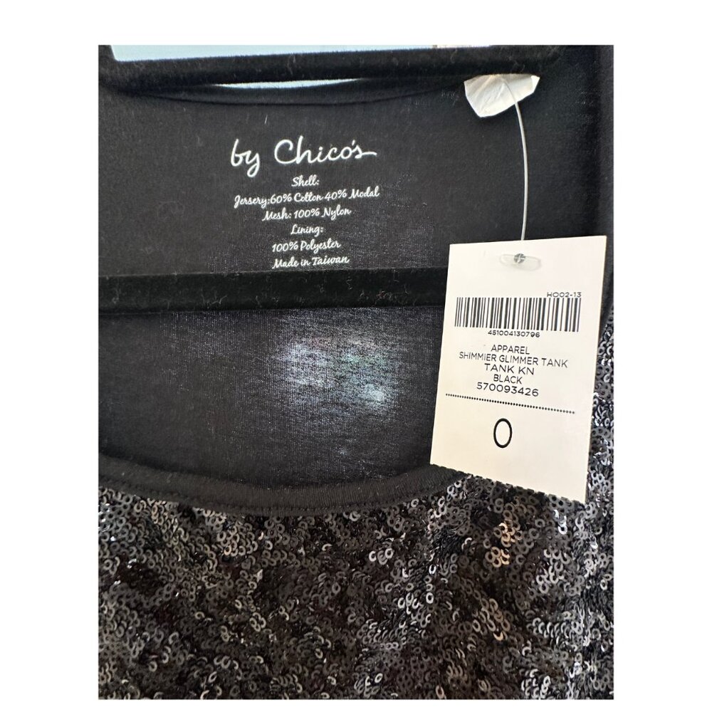 Chico’s Shimmer Glimmer Sequin Tank Top Black NWT Size 0 - Picture 3 of 5